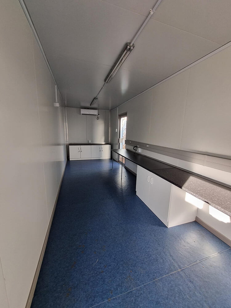 Interior of container that has been converted into a Science, Technology, Engineering and Maths laboratory