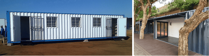Container conversion showcasing a mobile office and a transformed container space.